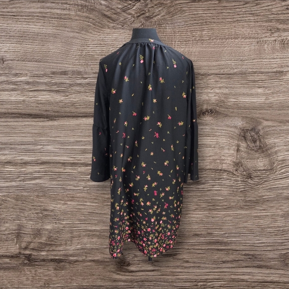 Old Navy Black Floral Midi Dress With Bell Sleeves Size Med - Picture 6 of 8